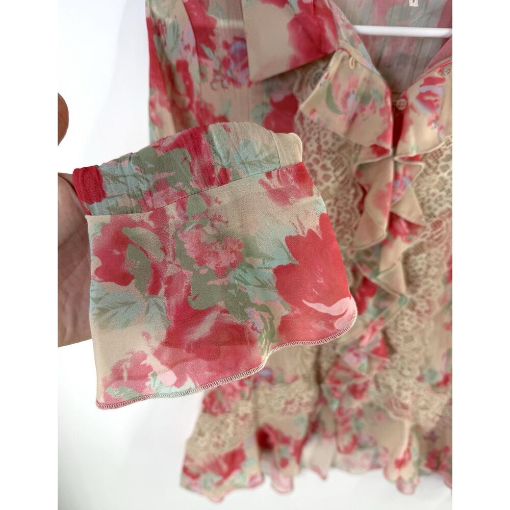 Free People Bad At Love Floral Printed Blouse Small NWT Cottagecore Fairy Lace - Picture 3 of 11